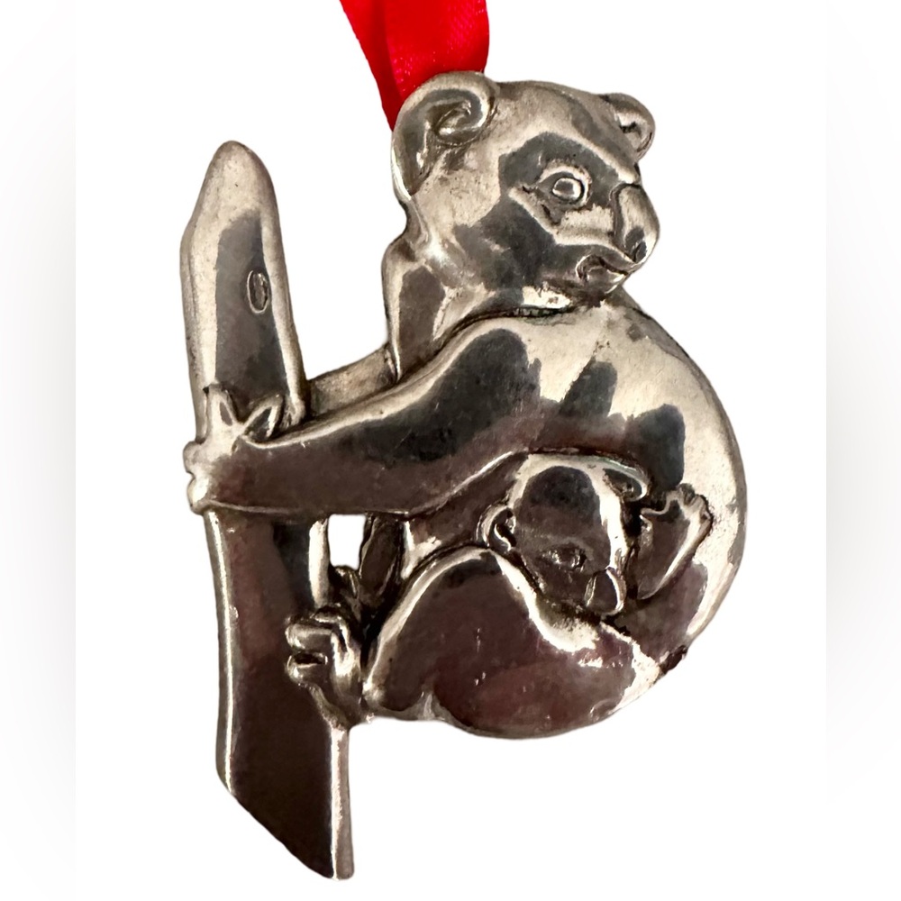 Master Craftsman Signed Pewter Koala Bear And Baby Christmas Ornament